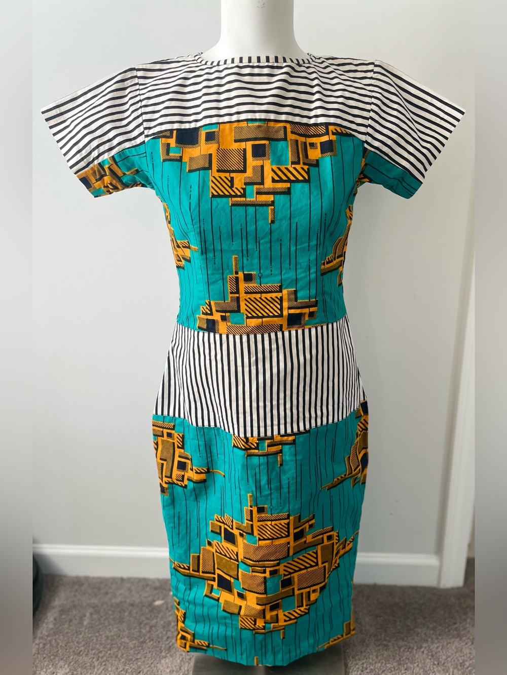 Vintage Geometric Print Pencil Dress